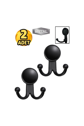 Metal Boncuk Askı Siyah Duvar Tipi 2 Li Siyah