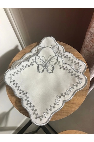 Nivemeshome Kelebek Gümüş Kare 6 Adet Keten Kokteyl Peçetesi Kahve Yanı Sunumluk Gümüş