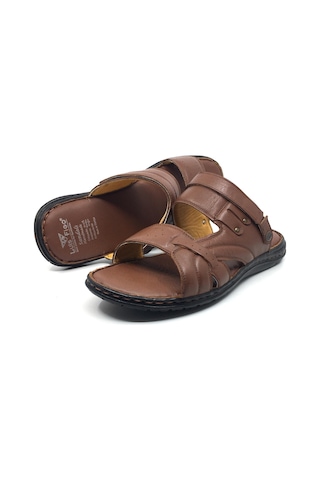 Luis Figo %100 Hakiki Deri Ortopedik Erkek Büyük Numara Sandalet Terlik 40-48 Taba