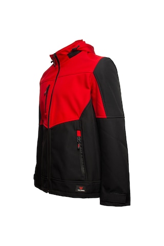 Softshell Kapşonlu Parçalı Mont Siyah - Kırmızı