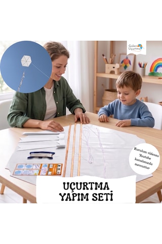 Uçurtma Yapım Seti / Naylon Altıgen / Ahşap Çıtalı / Beyaz Uçurtma Yapım Seti / Naylon Altıgen / Ahşap Çıtalı / Beyaz