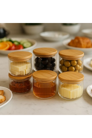 400 Cc Çizgili Bambu Kapaklı Kahvaltılık 90 X 70-400 Ml Beyaz