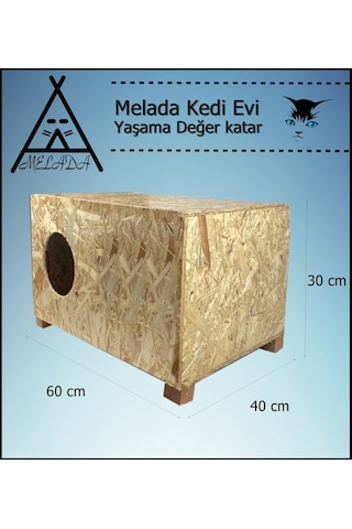 Melada Kedi Evi Dış Ortam Uygun Ahşap Kedi Evi Osb 60x40x30 Cm