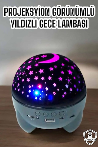 Yıldız Yansıtmalı Projeksiyon Gece Lambası Şarjlı Taşınabilir Altın - Beyaz