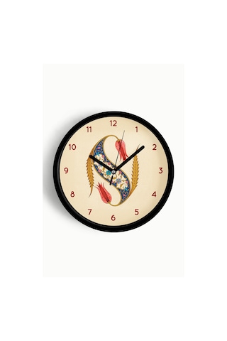Hat Sanatı Motifli Osmanlı Desenli Klasik İslami Modern Duvar Saati - 30cm - Önü Camlı Siyah Kasa-jh0284 Siyah