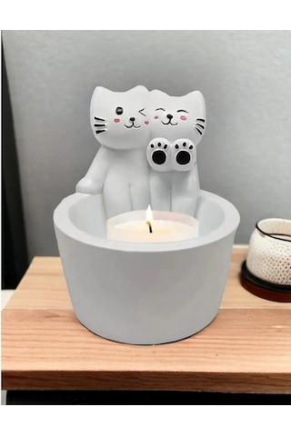 Sevgili Kediler Mumluk Figür Alevde Isınan Temalı Dekorasyon