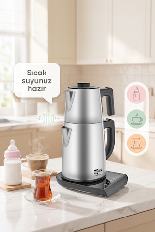 Teadem Vox Konuşan Dokunmatik Çay Makinesi Mama Suyu Hazırlama 1850w 1.7l Kettle 1.2l Demlik Inox