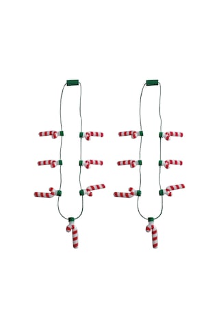 Dofolink Noel Işıklı Kolye - Şeker Asa Desenli 7 Led'li Parıldayan Dekoratif Aksesuar 2 Adet - Su Geçirmez, Işık Seviyesi Ayarlanabilir