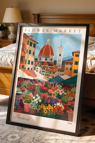 Floransa İtalya Çerçeveli Tablo Seyahat Severlere Salon Ve Ofis İçin Estetik Duvar Dekoru Travel Flower Market
