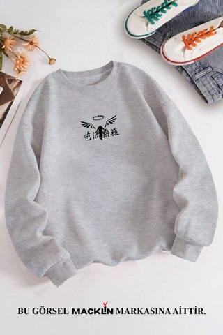 Macklin Unisex Kadın Erkek Team Walhalla Özel Tasarım Baskılı Bisiklet Yaka Sweatshirt Gri Mck1315 Gri