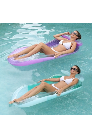 Youtek Yumuşak Gradient Yeşil Su Yatakçısı - Kol Dayaklı, Ağ Çantılı, Katlanabilir Havlu Yatağı - 160x90cm Havalandırılabilir Yüzme Sandalyesi