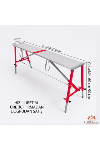 Alüminyum Gövdeli Çelik Ayaklı Teleskopik İnşaat İskelesi Kırmızı - 400 Kg Taşıma Kapasitesi 90x24x200cm