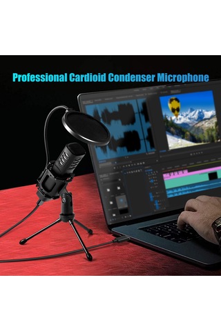 Yifomall Kardiyoid Yönlü Kondenser Mikrofon, Gürültü Engelleyici + Ayak + 2 Usb Kablosu, Bilgisayar/atele Uyumlu, 48khz Ses Kalitesi