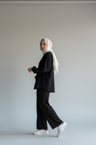 Stilkusagi Kadın Vizon Ön Bağlamalı Bürümcük Kimono Pantolon İkili Takım siyah