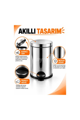 16 Litre Pedallı Metal Çöp Kovası Kapaklı Mutfak Ve Ofis Çöp Kovası