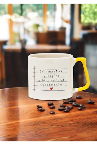 Öğretmenler Günü Kişiye Özel Renkli Kulplu Öğretmen Kupası Sarı