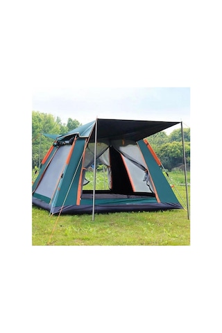 6 Kişilik, Kamp Çadırı 210x210x140cm Güneşlikli Otomatik Kamp Çadırı Su Geçirmez Outdoor Tenteli Kamp Çadır Yeşil