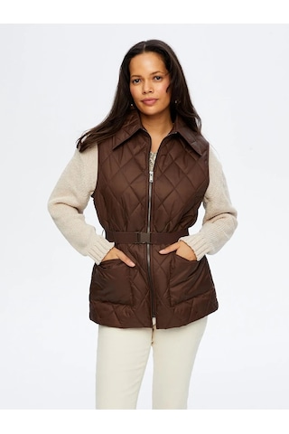 Faik Sönmez Beli Kemer Detaylı Kadın Kapitone Yelek W26kyl003 Kahve