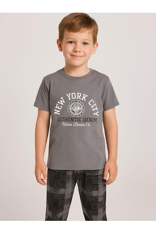 Zekids Erkek Çocuk Pamuklu Kısa Kol Pijama Takımı-16062 Füme