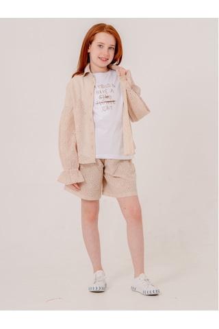 Kız Çocuk Fisto Gömlek T-shirt İkili Takım 1804 Bej