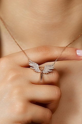 Erdobia Zirkon Taşlı Rose Mikail Kanadı Gümüş Kolye