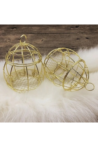 Vkemall Bahçe Kuş Yemleme Aleti, Metal Kuş Kafesi, Zırhlı Kapaklı, Altın Renk, 2 Adet Set, Doğal Kuşları Çağırır