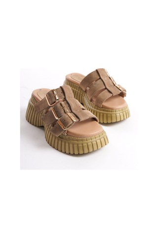 Mubiano Hakiki Deri Collection Kadın Süet Platform Terlik Taba -mcrgn6151-tb Taba