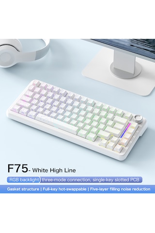Freewolf F75 Kablosuz Mekanik Oyun Klavyesi %75 Hot-swappable Üç Modlu Bağlantı 4000 Mah Bataryalı