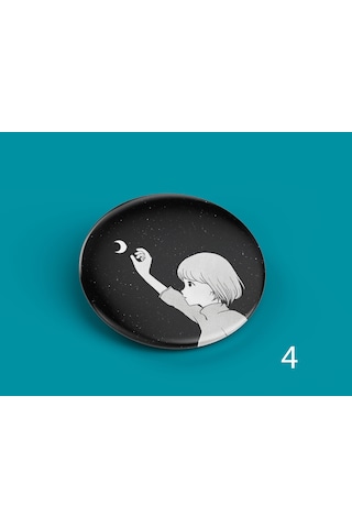 58 Mm Buton Açacaklı Anahtarlık Yuvarlak Baskılı Anahtarlık Ay Tutan Kadın Çok Renkli
