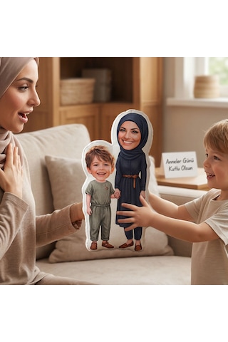 Bk Gift Kişiye Özel Anne&çocuk Tasarımlı Bebek Yastık -2, Anneler Günü Anneye Çok Renkli