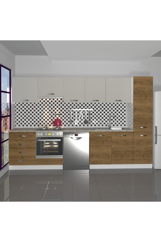 Decoraktiv Elite 325q Ankastre Fırın Modüllü Mdf Hazır Mutfak Dolabı - Tezgah Dahil - Pera - Kumtaşı Çok Renkli