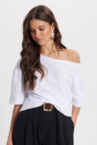 Tudors Kadın Slim Fit Dar Kesim %100 Pamuk Kayık Yaka Kısa Kollu Beyaz Tişört-50839