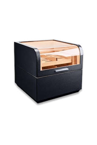 Cigarloong Karbon Desen Camlı Katlı Humidor Puro Kutusu 150s