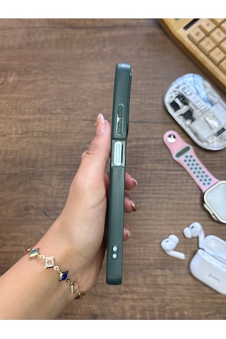 Samsung Galaxy Note 20 Ultra Uyumlu Premium Deri Dokulu Darbelere Dayanıklı Nazal Silikon Kılıf Haki