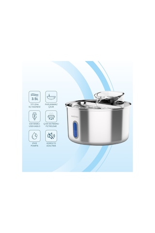 Haustier Wf009l-w Metal Tasarım Pencereli Otomatik Kedi Su Sebili,kedi Su Çeşmesi, Su Pınarı 3.5lt Geniş Hazne, Sus304 Çelik, Ultra Sessiz, Çok Katmanlı Filtrasyon