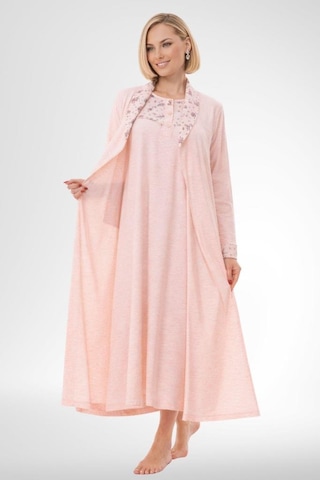 Mecit Pijama Mecit 6320 Pudra Büyük Beden Kadın Sabahlık Pijama Gecelik Set Pudra