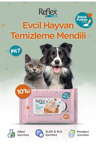 Reflex Care Evcil Hayvanlar İçin Çok Amaçlı Hijyenik Temizleme Mendili 10'lu