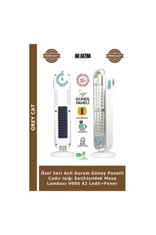 Özel Seri Acil Durum Güneş Panelli Çadır Işığı Şarjlıışıldak Masa Lambası V005 42 Ledli+fener