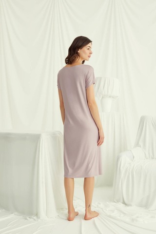 Monamise 18504 Kadın V Yaka Kısa Kollu Gecelik-vizon Vizon