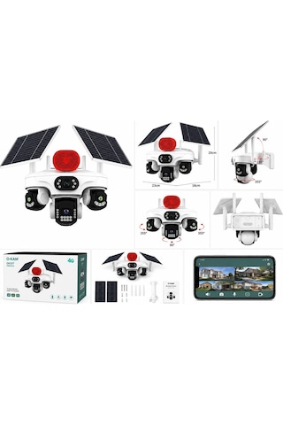 O-kam Ok-s-337 Premium 4g 4 Lens Aov Solar Çift Panel Sirenli