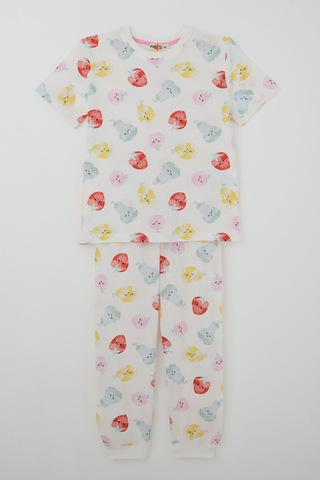 Paty Kıds Kız Çocuk Pijama Takımı Kısa Kollu Neşeli Meyveler 8-12 Yaş, Beyaz