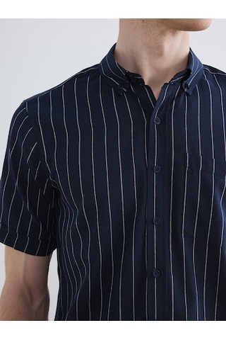 Lcwaıkıkı Classic Lacivert Regular Fit Çizgili Erkek Gömlek