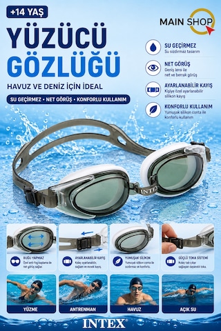 Mainshop Intex Yetişkin Yüzücü Gözlüğü +14 Yaş - Profesyonel Havuz - Deniz Gözlüğü Su Sızdırmaz M-55685