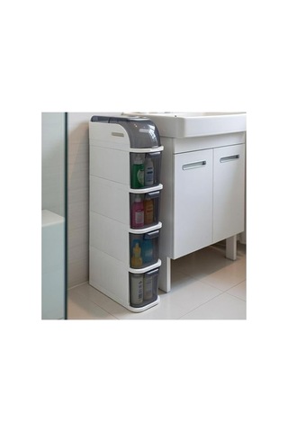 Banyo Ve Mutfak İçin 4 Çekmeceli Tekerlekli Organizer Dolap, 95x20x38.5 Cm Açık Meşe