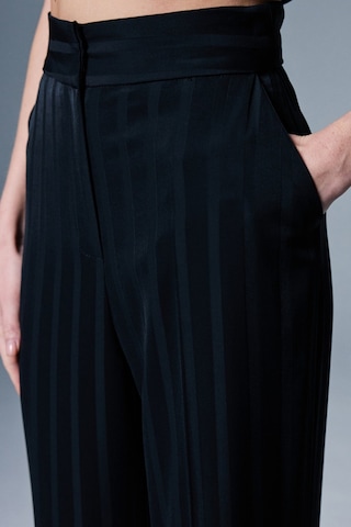 Sateen Anna Çizgili Pantolon - Siyah-137090 siyah