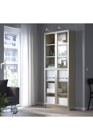 Cam Kapaklı Kitaplık, Gri-metalik, 80x30x202 Cm Gri