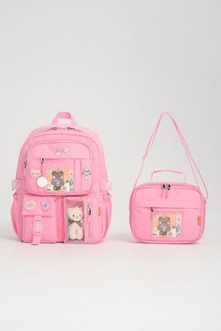 Roxbros Kawaii Kore Tarzı Ilkokul Sırt Çantası Seti Pembe
