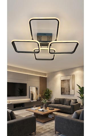 4 Lü Dikdörtgen Siyah Modern Plafonyer Led Avize