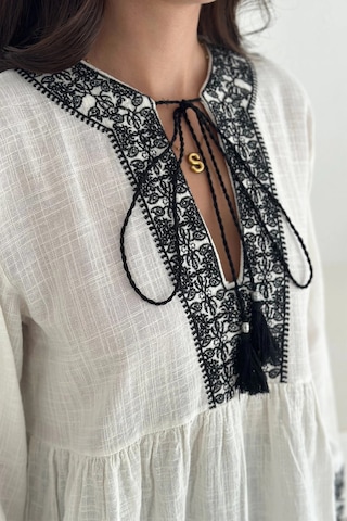 Asprin Fashion Etnik Desenli Bağlamalı Bluz Siyah Siyah