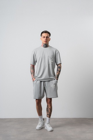 Respire Erkek Far From Basic Baskılı Regular Fit T-shirt Şort Takım Gri
